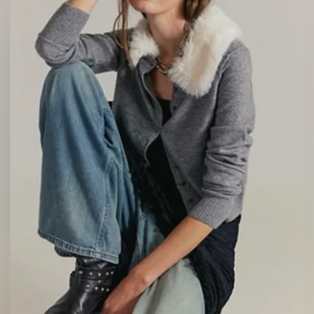Free People Nocturnal Faux Fur Cardi XS NWT Removable Collar Sold Out